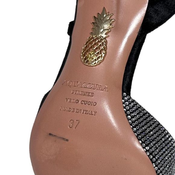 AQUAZZURA Salome Black Velvet & Crystal Slingback 3" Heel Size 37 - Picture 8 of 8